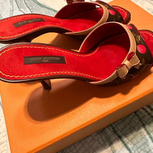 Louis Vuitton Cherry Cerise Red and Brown Women's Sandals - Picture 3 of 6